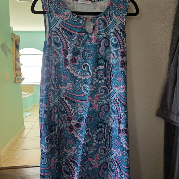Dresses & Skirts - Paisley Sleeveless Dress - Blue and Pink